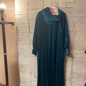 Vintage Lisanne Cowl Neck Velour Teal Housecoat Medium